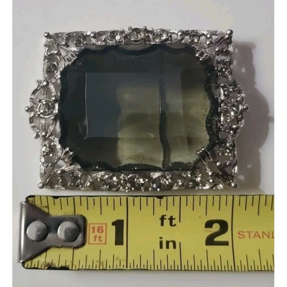Vintage SARAH COV Brooch Pendant Necklace Gray Topaz Faceted Stone Silver Tone